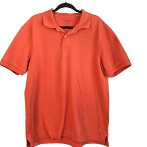 LL Bean Mens Traditional Fit Cotton Pique Polo Shirt Orange L REG 300454